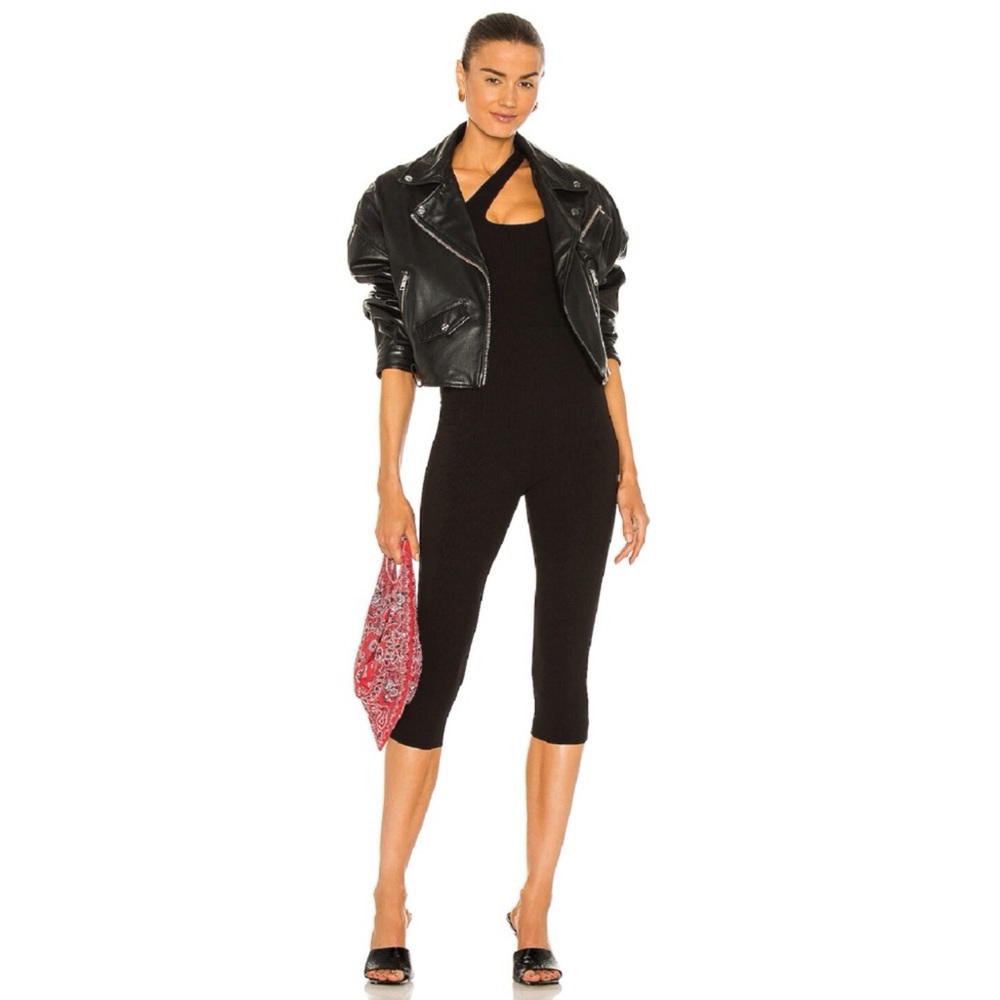 NWT H:ours Sophie Catsuit Asymmetrical One Shoulder Strap Rib Crop Jumpsuit XS - Picture 5 of 9